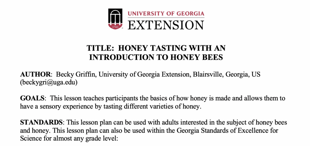Honey Tasting lesson plan preview