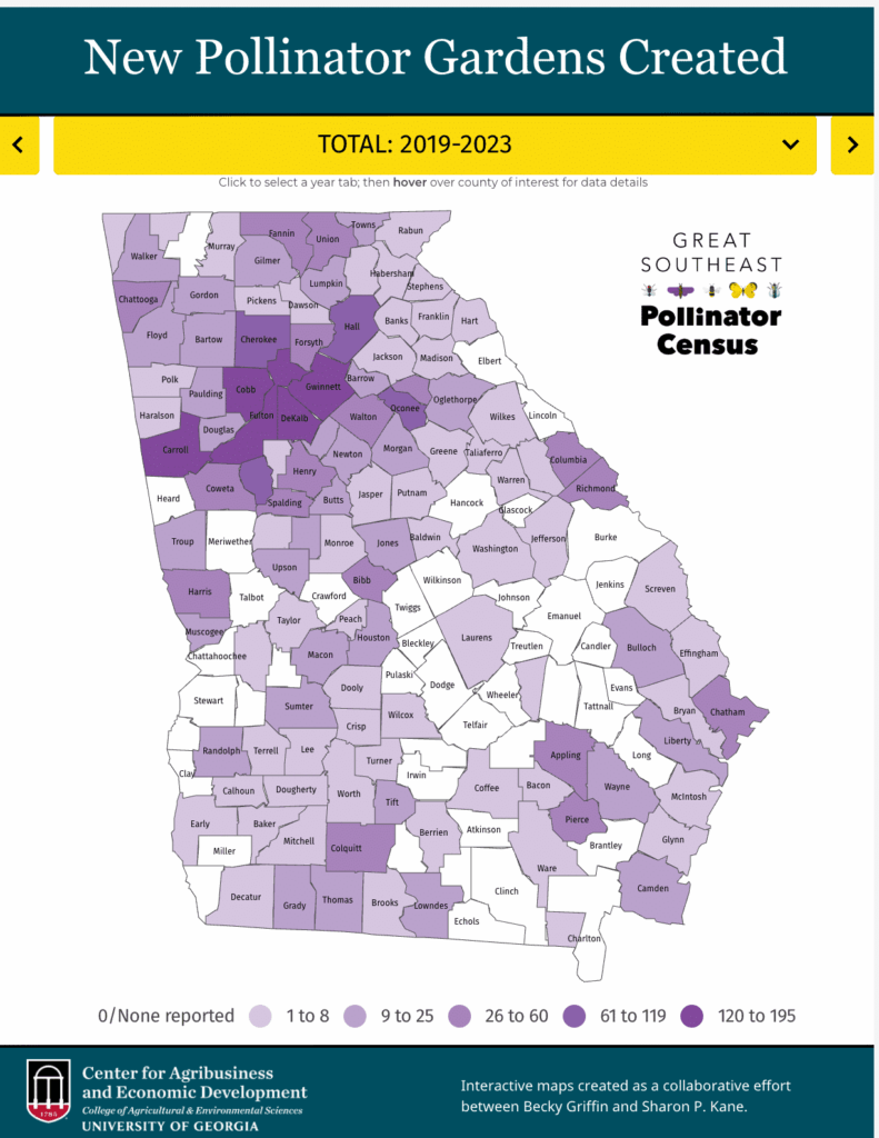 Graphic showing new pollinator gardens created through the census