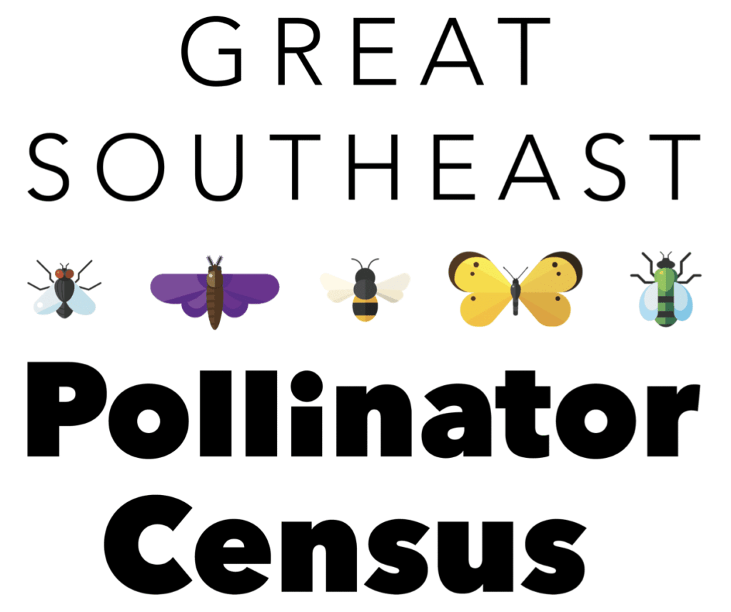 The Great Southeast Pollinator Census logo &mdash; a purple and gold lockup ringed by the program's bee and butterfly mascots
